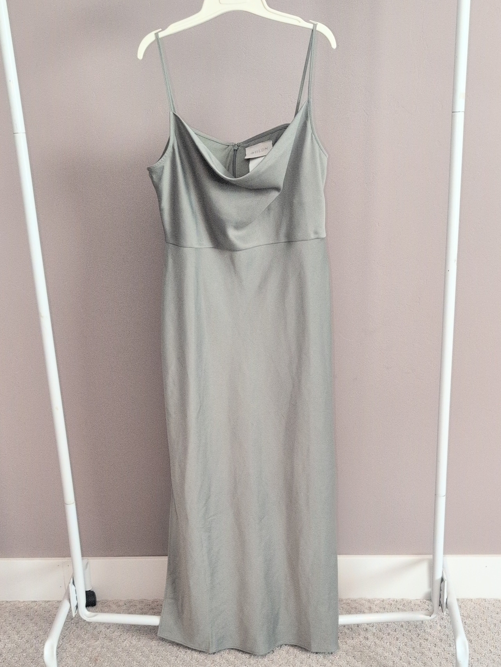 BHLDN Anthropologie Sage Green Satin Double Front Slit Cali Dress